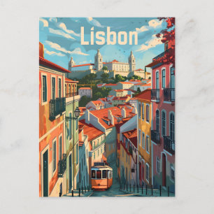 Lisbon tram vintage postcard