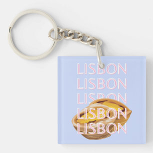 Lisbon Travel Art, Blue, Portugal, Pastel Keychain