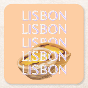 Lisbon Travel Art, Orange, Portugal Travel Art Square Paper Coaster