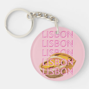 Lisbon Travel Art, Portugal, Pink, Preppy Keychain