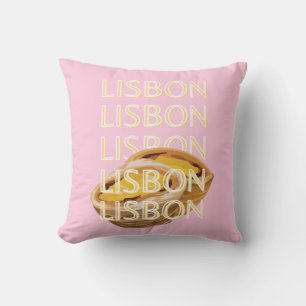Lisbon Travel Art, Portugal Travel Art, Pink Throw Pillow