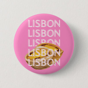 Lisbon Travel Art, Summer Travel Art, Pink 2 Inch Round Button