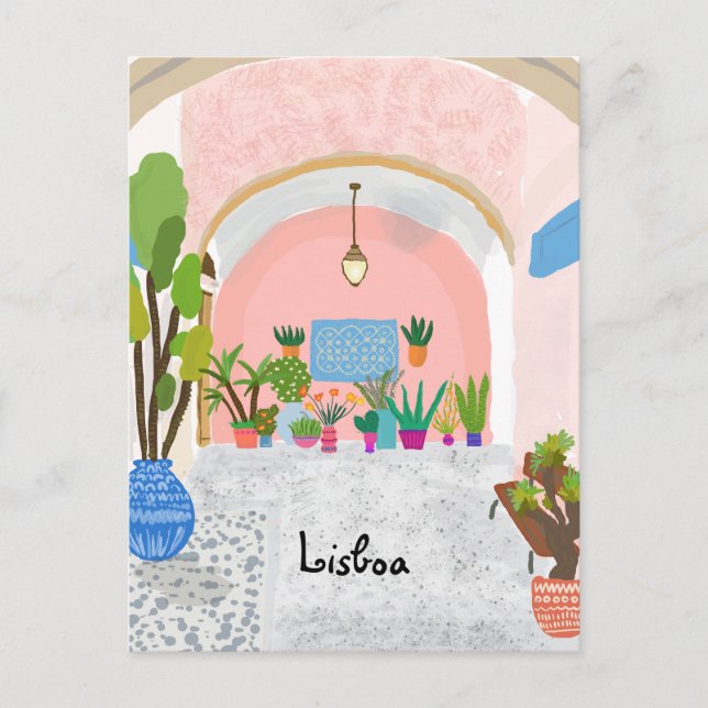 Lisbon travel colourful postcard (Front)