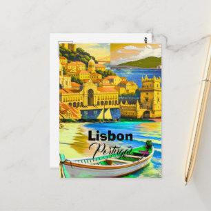 Lisbon Travel Postcard Art, Portugal Travel Art, L