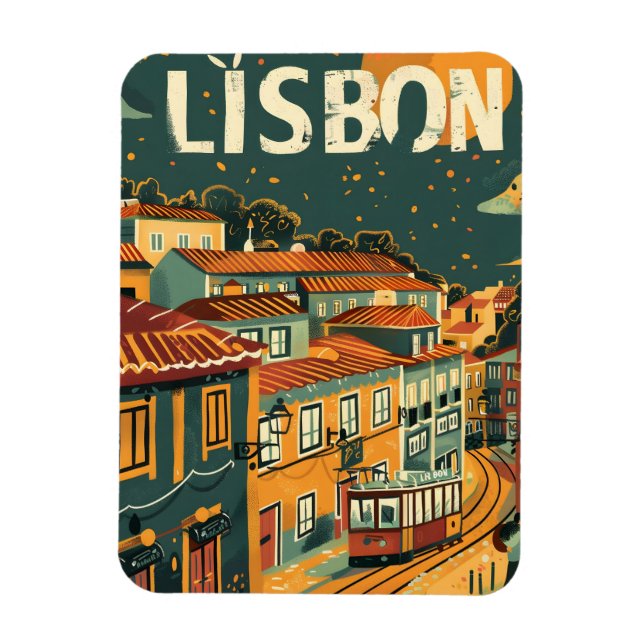 Lisbon Vintage Travel Ad Art Magnet (Vertical)