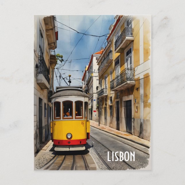 Lisbon watercolor art postcard (Front)