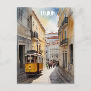 Lisbon watercolor art postcard