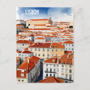 Lisbon watercolor art postcard