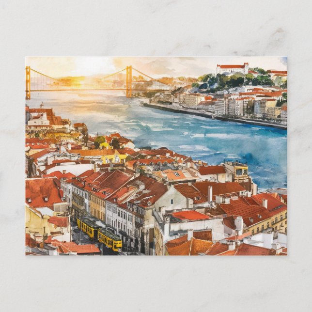 Lisbon  Watercolor Painting Postcard (Front)