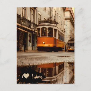 Lisbon yellow street tram   Portugal Postcard