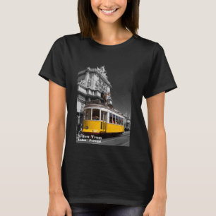 Lisbon Yellow Tram. Augusta Street Arch B/W Photo T-Shirt