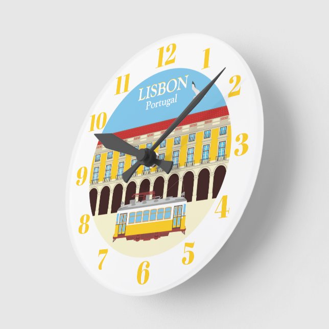 Lisbon yellow tram vintage round clock (Angle)