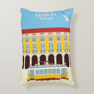 Lisbon yellow tram vintage style accent pillow