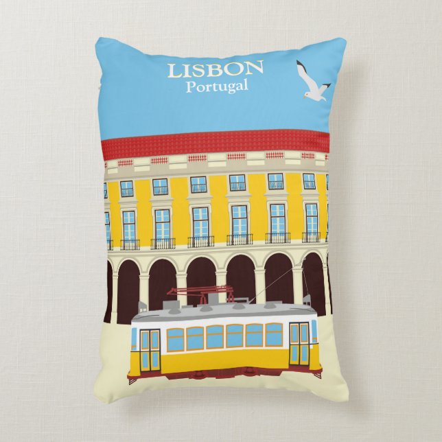 Lisbon yellow tram vintage style accent pillow (Front(Vertical))