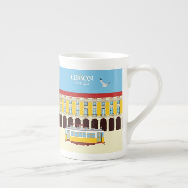 Lisbon yellow tram vintage style     bone china mug (Right)