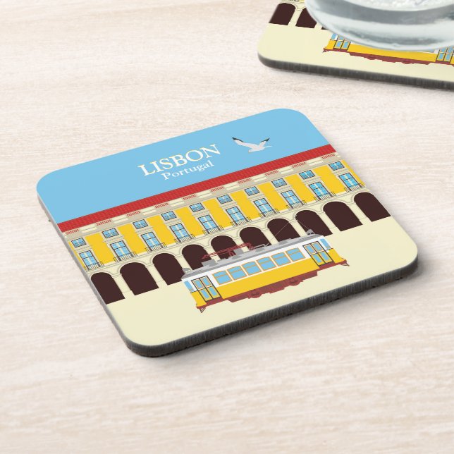 Lisbon yellow tram vintage style coaster (Left Side)