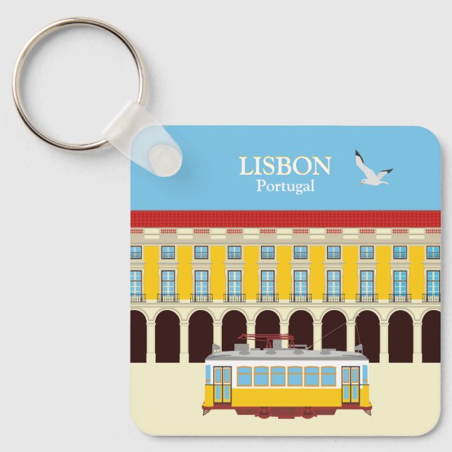 Lisbon yellow tram vintage style  keychain (Front)