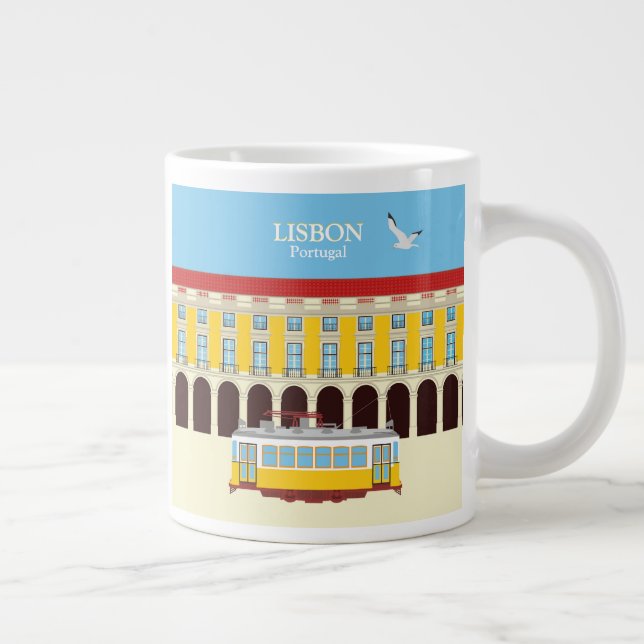 Lisbon yellow tram vintage style     large coffee mug (Right)