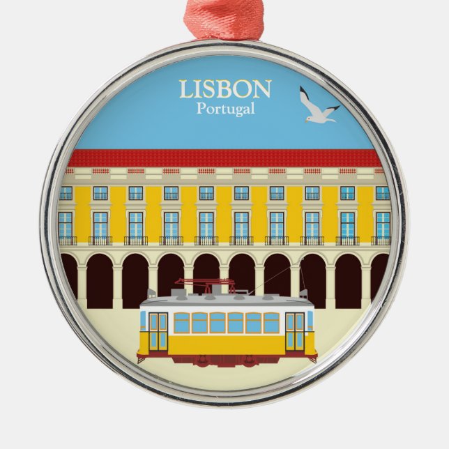 Lisbon yellow tram vintage style  metal ornament (Front)
