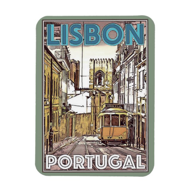Lisbonne Portugal Vintage voyage Magnet (Vertical)