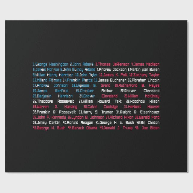 List 46 US Presidents of the United States Fun His Wrapping Paper (Flat)