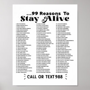 List Of 99 Reasons To Stay Alive - Mental Health A Poster