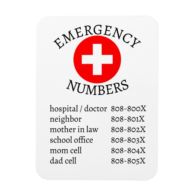 List of Emergency Phone Numbers Magnet (Vertical)