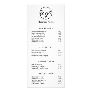 Liste de prix de menu de service simple noir et bl