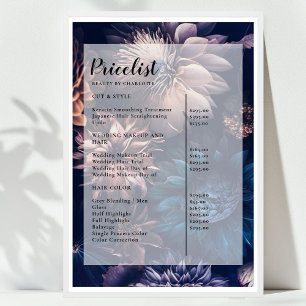 Liste de prix de salon boho floral moderne Poster