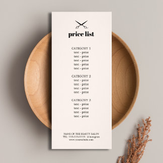 Liste de Prix de Salon de Coiffure Élégant Minimal