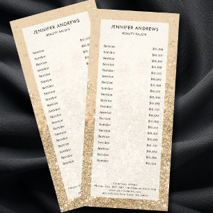 Liste de prix de salon de glitter or moderne Carte