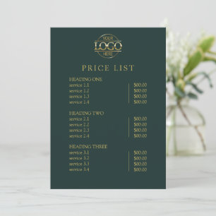 Liste de prix du menu de service de logo vert élég