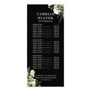 Liste de prix du menu de services du salon vert no