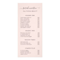 Liste de prix élégante de salon de beauté rose blu