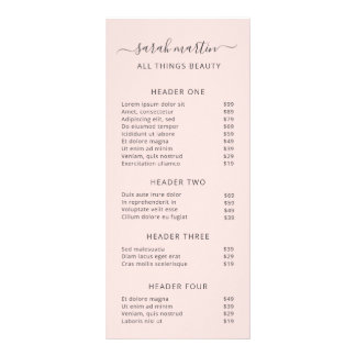 Liste de prix élégante de salon de beauté rose blu