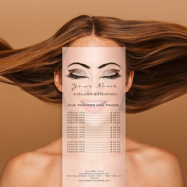 Liste de prix Lashes Extension Maquillage Artiste  (Price List Lashes Extension Makeup Artist Pink Rack Card)