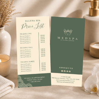 Liste de Prix Menu Esthéticienne du Spa en Terraco