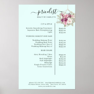 Liste de prix moderne et florale Affiche