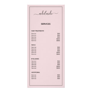 Liste de prix rose pâle Menu Service Salon simple