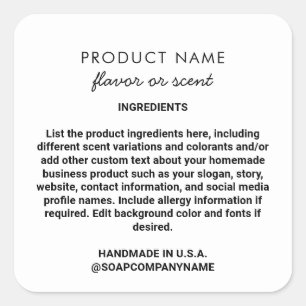 Liste des ingrédients produits à la main Étiquette