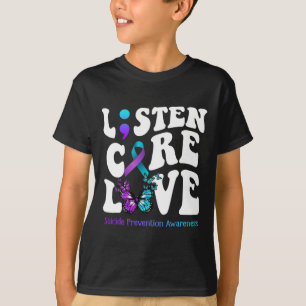 Listen Care Love Butterfly Suicide Prevention Awar T-Shirt