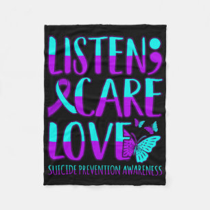 Listen Care Love Happy Suicide Prevention Awarenes Fleece Blanket