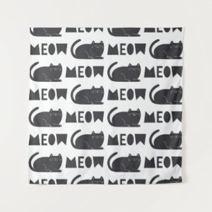 listen cat pattern. Vintage illustration Tapestry