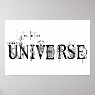 Listen to the universe Stars Lotus moon Sun Art Poster