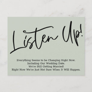 Listen Up! Postponed Wedding Notice, Sage Postcard
