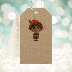 Listening Girl Christmas Elf Kraft Gift Tags