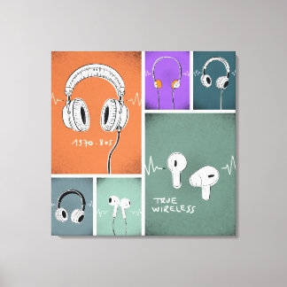Listening Through Time – Headphones Evolution Canvas Print
