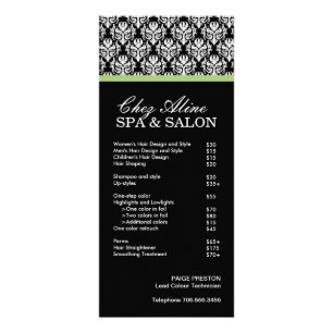 Listes des prix de salon et de spa et carte de