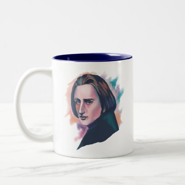 Liszt Watercolor Portrait Quote  Two-Tone Coffee Mug (Left)