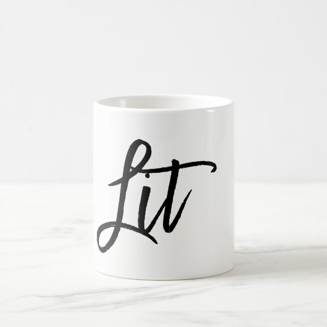 Lit Black Modern Script Trendy Custom Coffee Mug (Center)